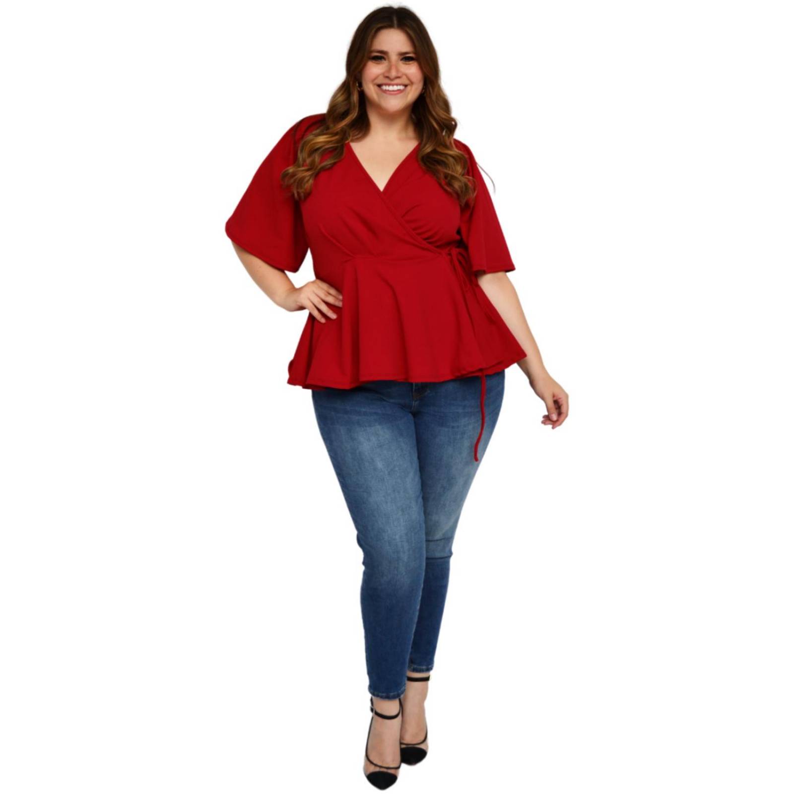 Blusa con vuelo Roman Fashion tallas extras, 1790 (Rojo) 