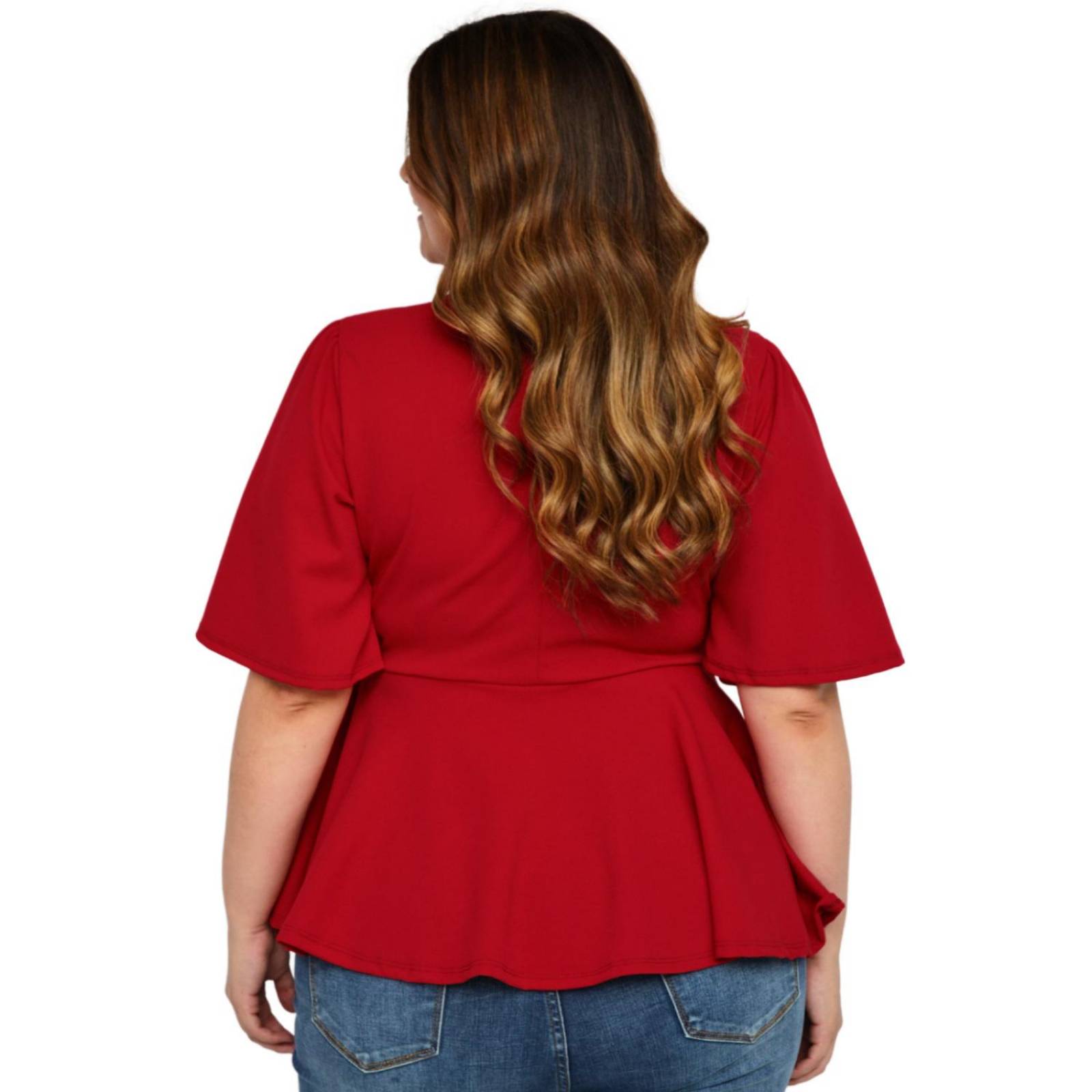 Blusa con vuelo Roman Fashion tallas extras, 1790 (Rojo) 