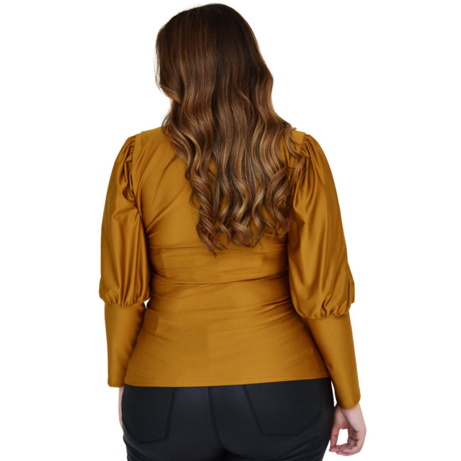 Blusa de puño cerrado Roman Fashion tallas extras, 1809 (Mostaza)