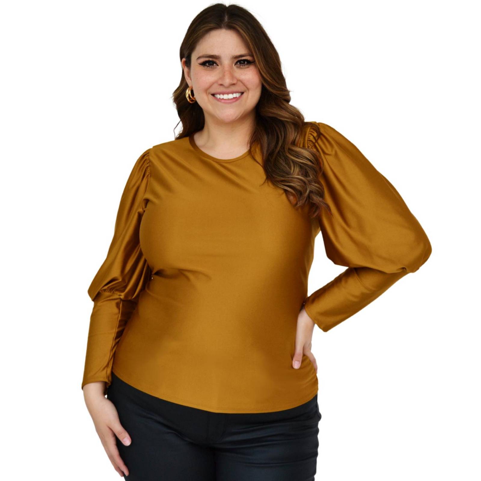Blusa de puño cerrado Roman Fashion tallas extras, 1809 (Mostaza)