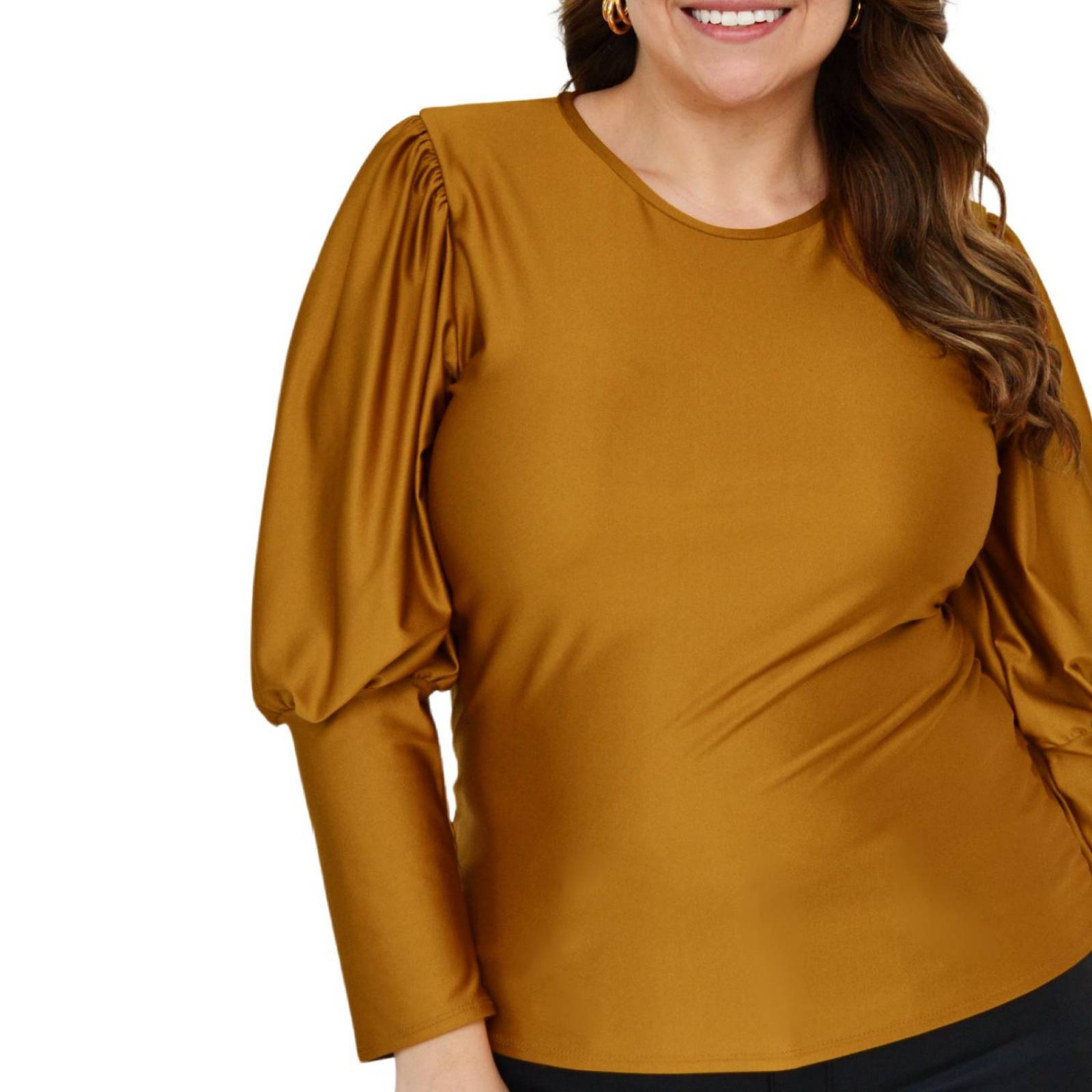 Blusa de puño cerrado Roman Fashion tallas extras, 1809 (Mostaza)