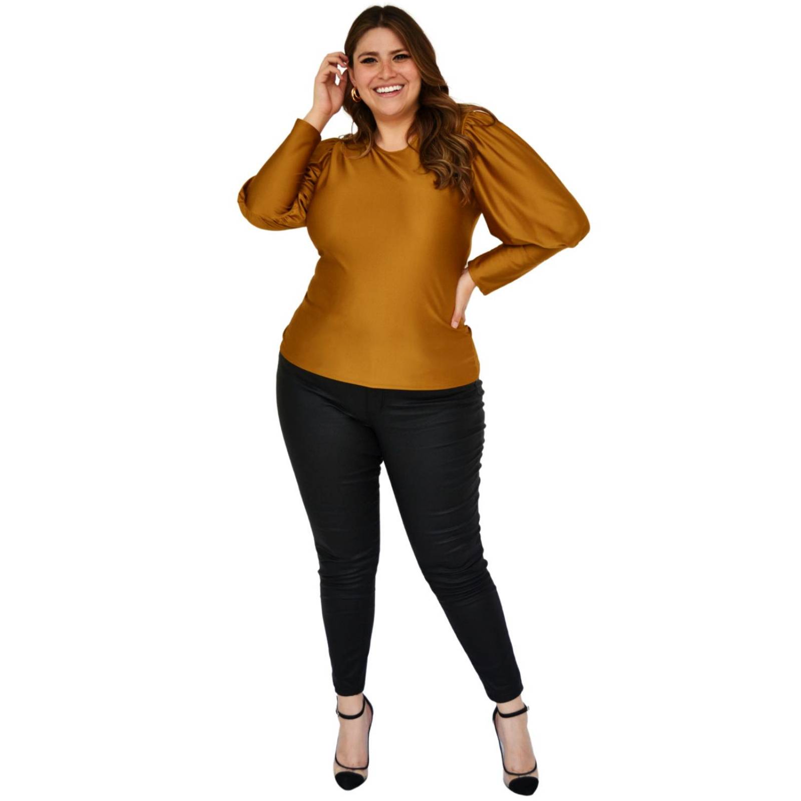 Blusa de puño cerrado Roman Fashion tallas extras, 1809 (Mostaza)