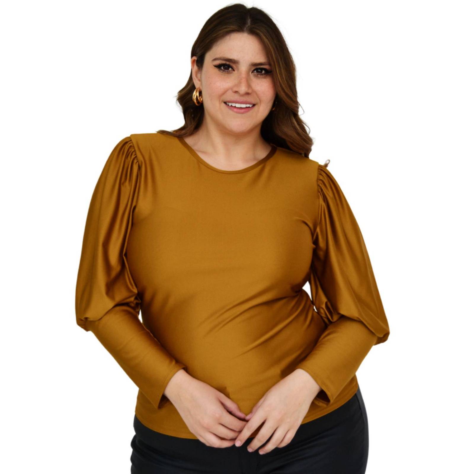 Blusa de puño cerrado Roman Fashion tallas extras, 1809 (Mostaza)
