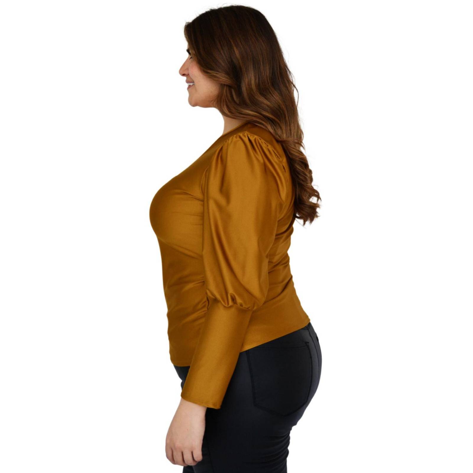 Blusa de puño cerrado Roman Fashion tallas extras, 1809 (Mostaza)