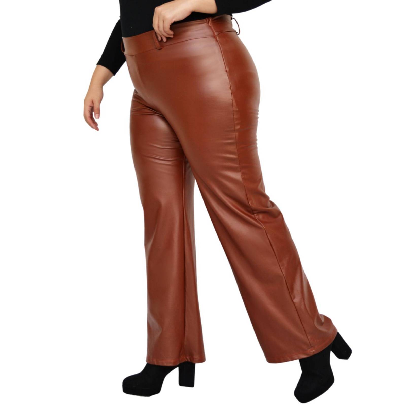 Pantalón pierna ancha vinipiel Roman Fashion tallas extras, 2120 (Camel) 