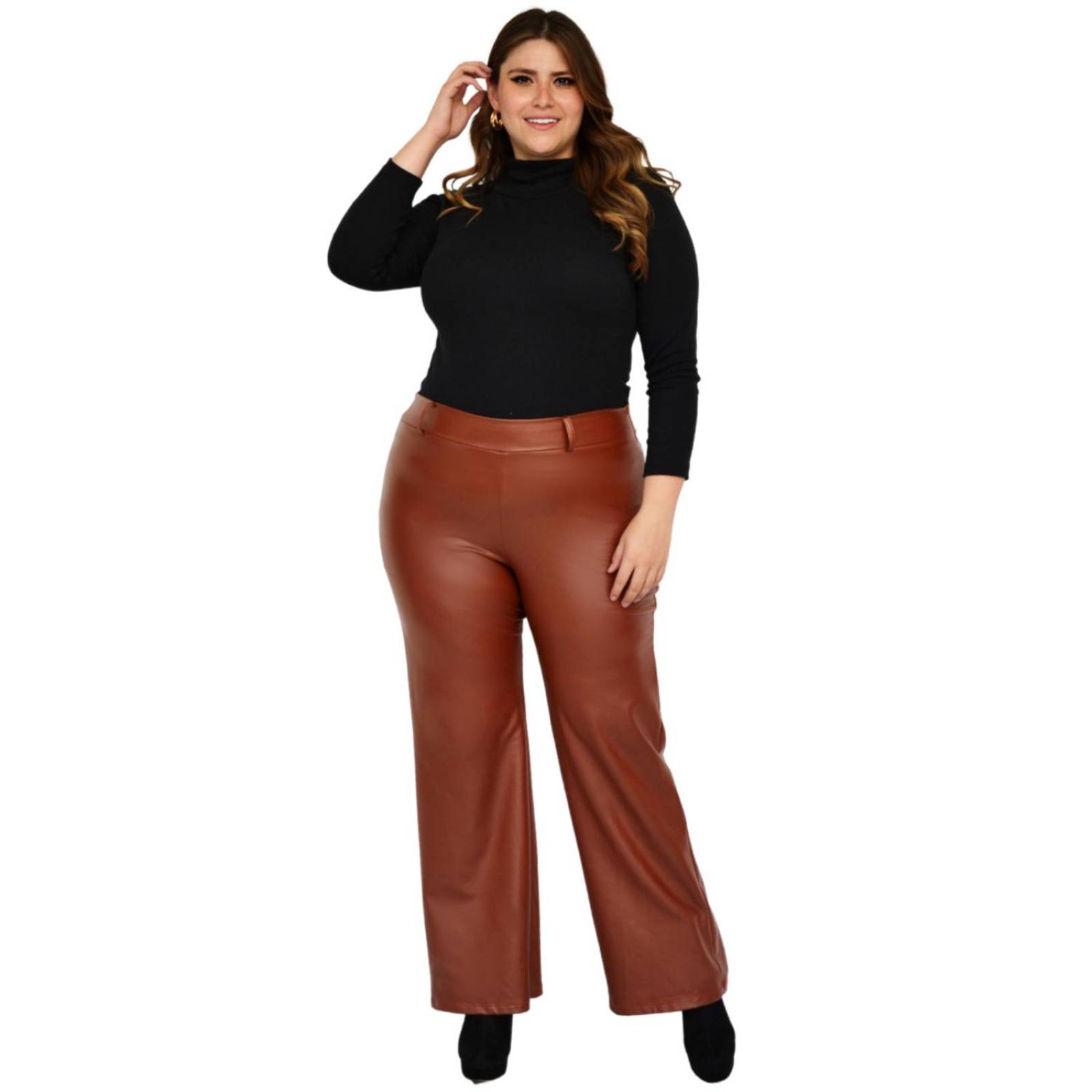 Pantalón pierna ancha vinipiel Roman Fashion tallas extras, 2120 (Camel) 
