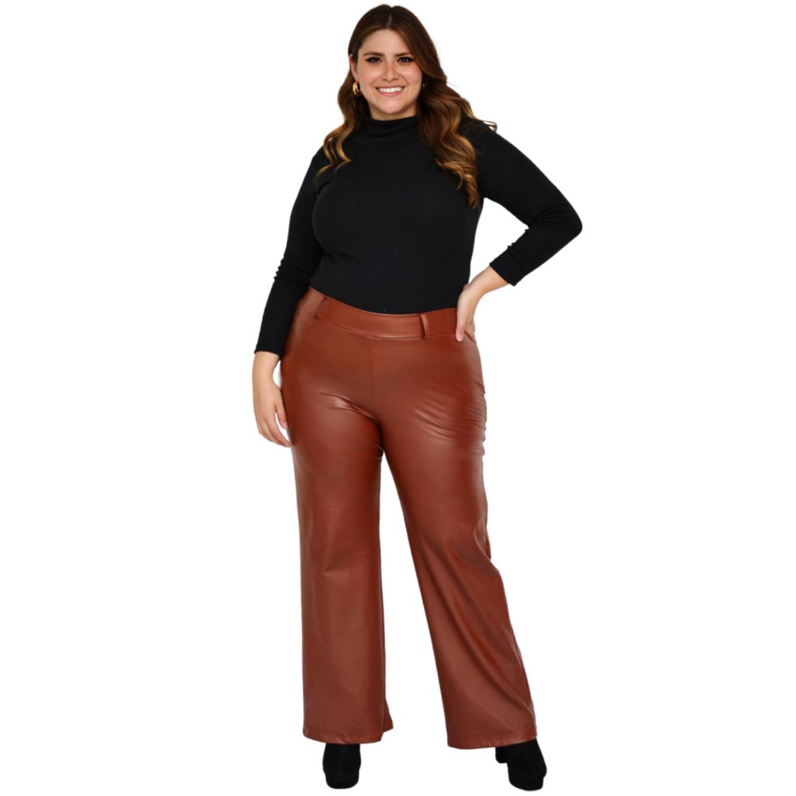 Pantalón pierna ancha vinipiel Roman Fashion tallas extras, 2120 (Camel) 