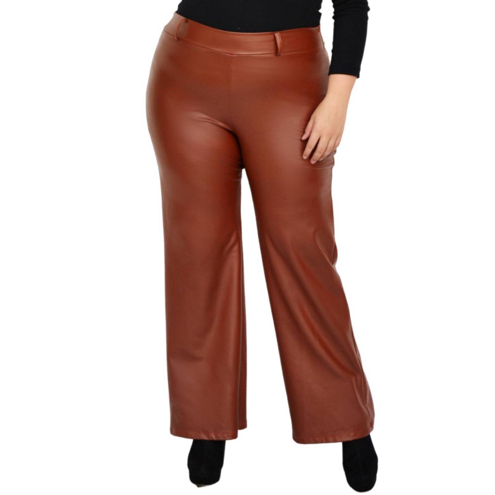 Pantalón pierna ancha vinipiel Roman Fashion tallas extras, 2120 (Camel) 