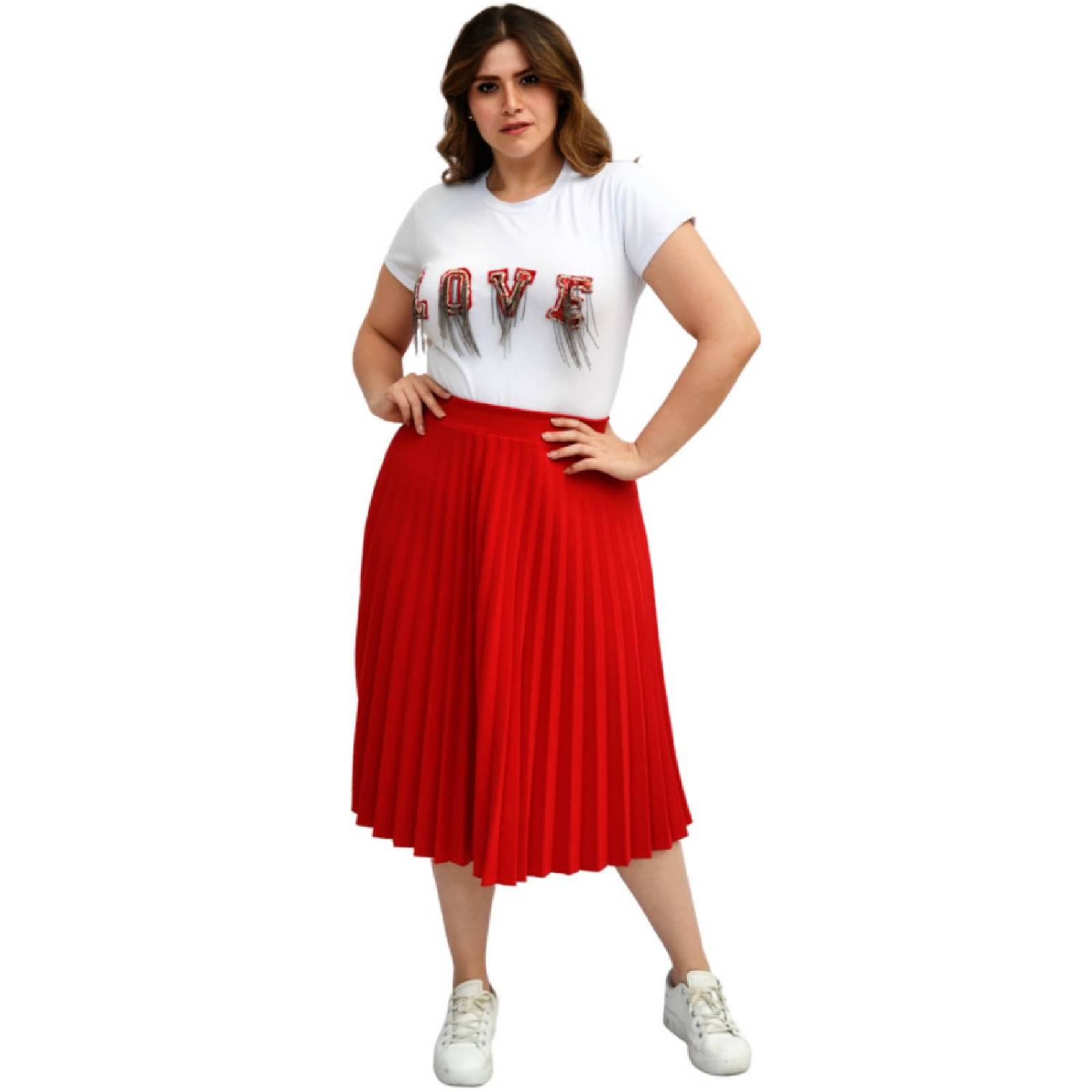 Falda plisada Roman Fashion talla extra, 715 (Rojo)