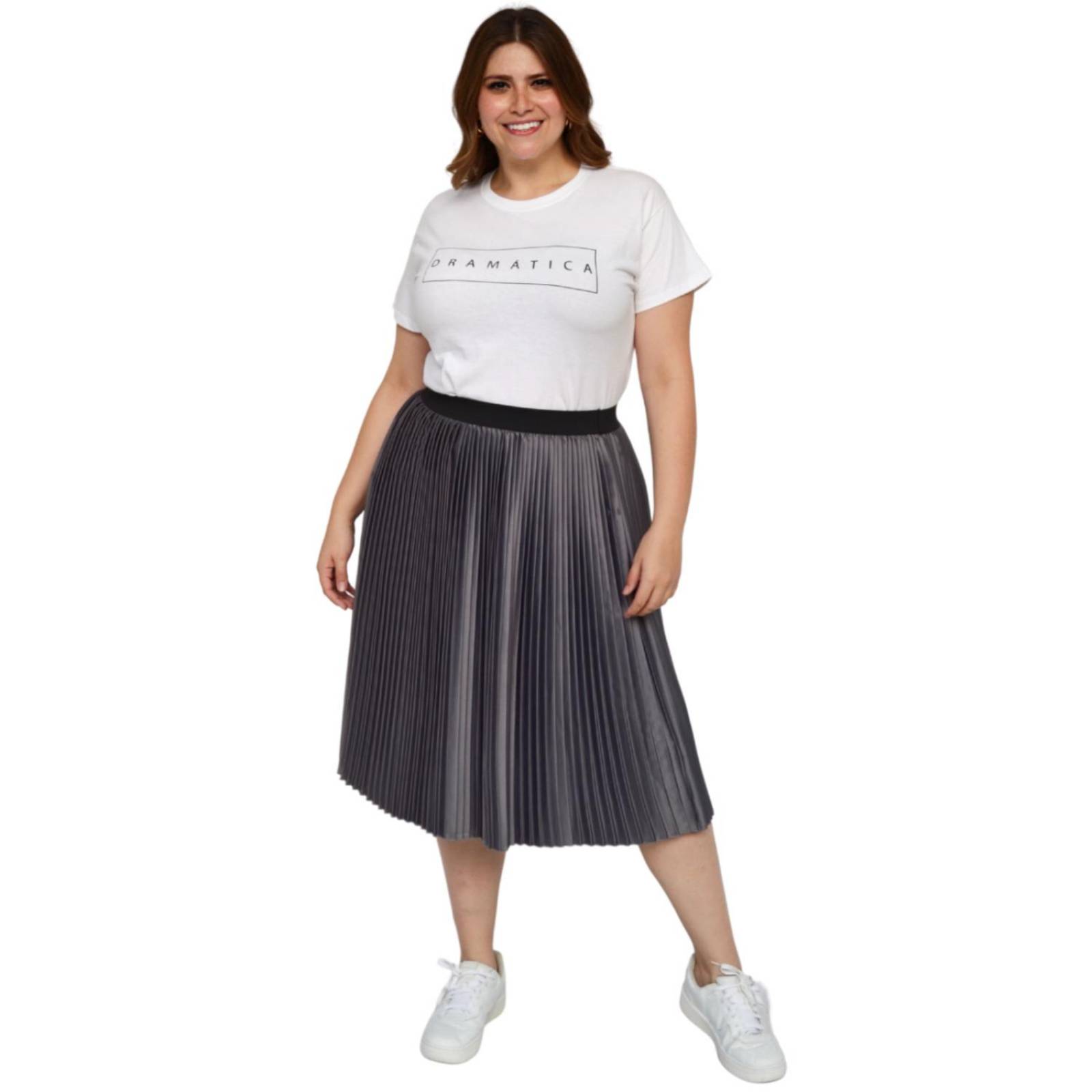 Falda plisada de satín Roman Fashion/Tallas Extras, 2122 (Gris) 