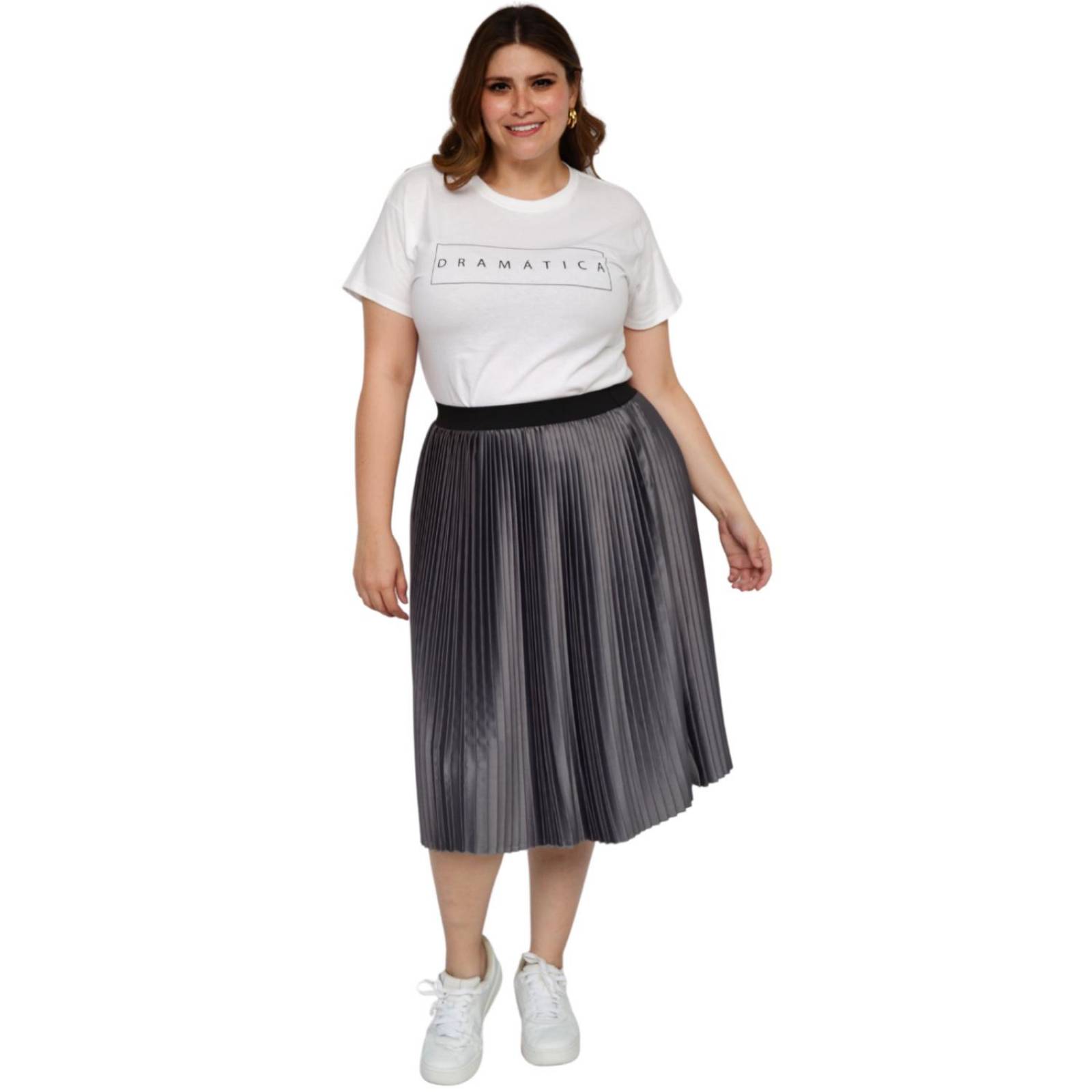 Falda plisada de satín Roman Fashion/Tallas Extras, 2122 (Gris) 
