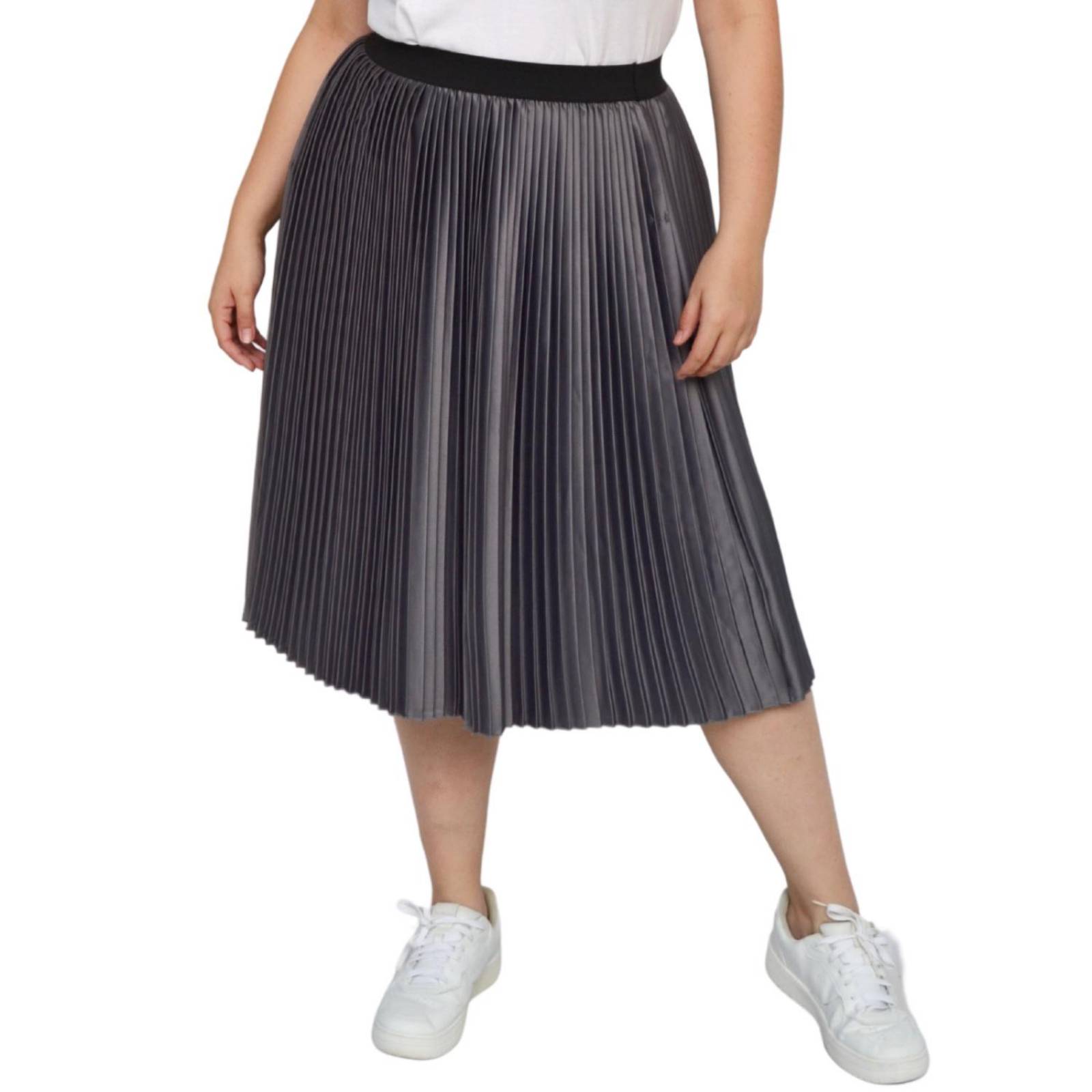 Falda plisada de satín Roman Fashion/Tallas Extras, 2122 (Gris) 