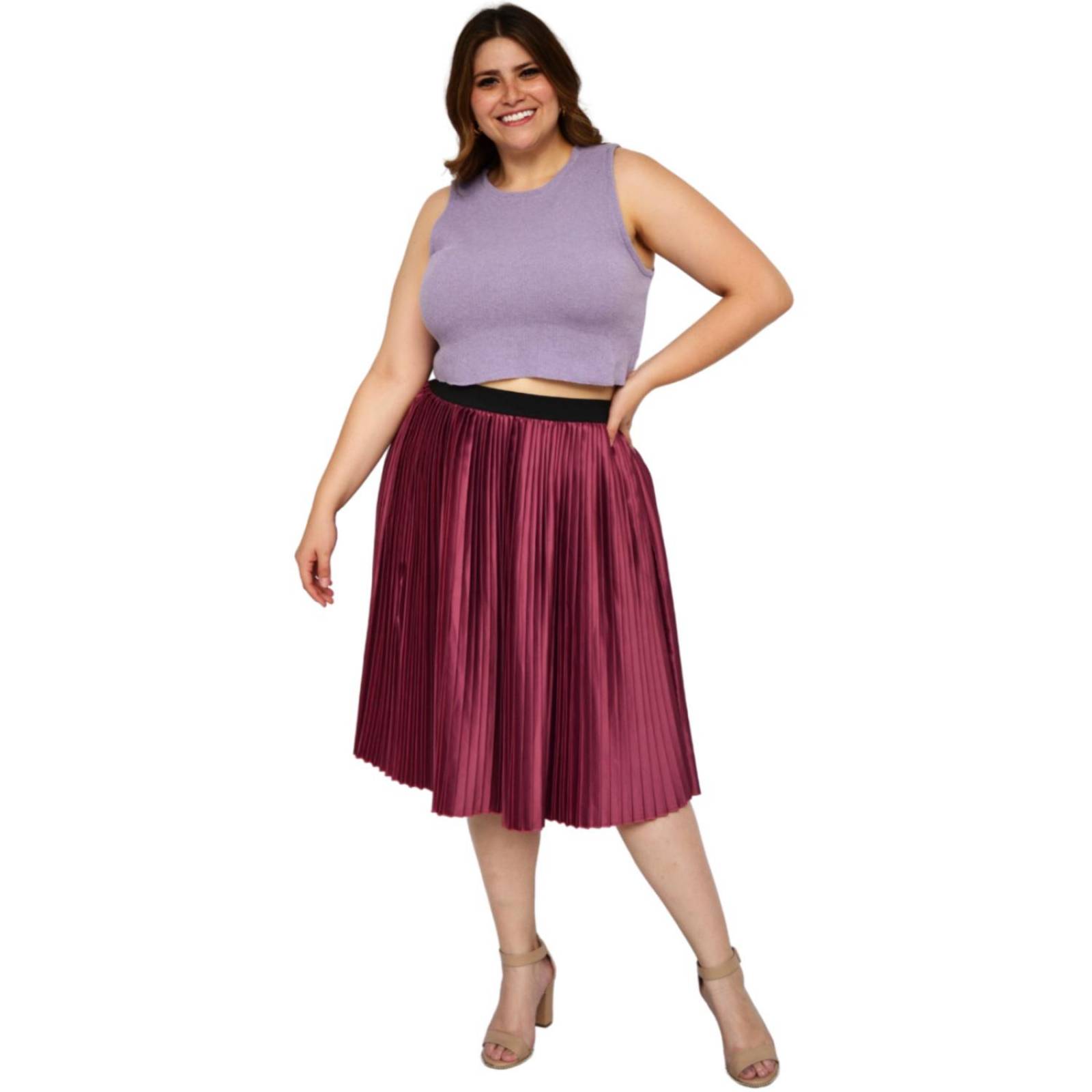 Falda plisada de satín Roman Fashion/Tallas Extras, 2122 (Mulberry) 