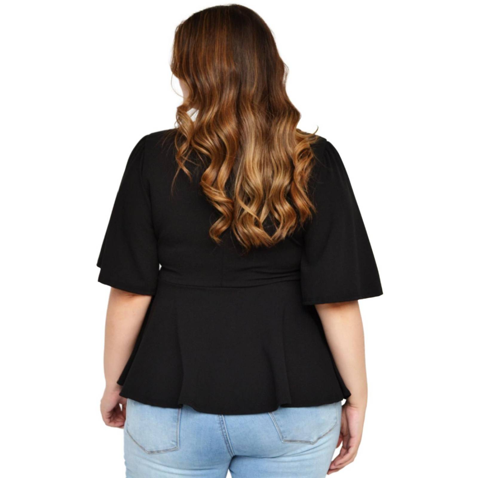 Blusa con vuelo Roman Fashion/Tallas Extras, 1790 (Negro) 