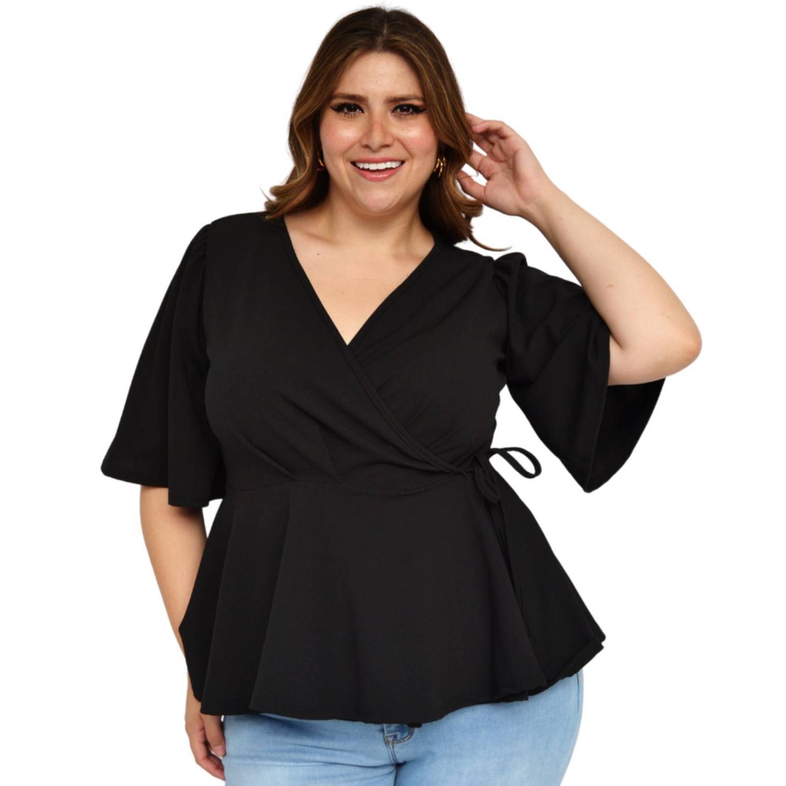 Blusa con vuelo Roman Fashion/Tallas Extras, 1790 (Negro) 