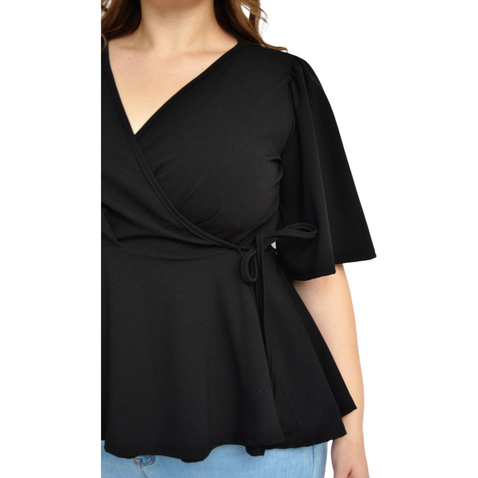 Blusa con vuelo Roman Fashion/Tallas Extras, 1790 (Negro) 