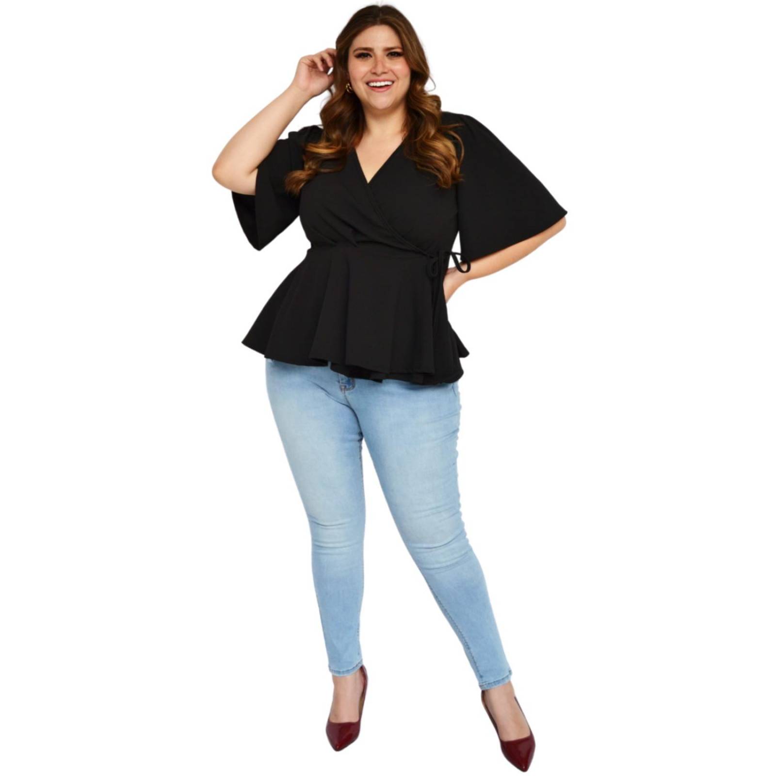 Blusa con vuelo Roman Fashion/Tallas Extras, 1790 (Negro) 