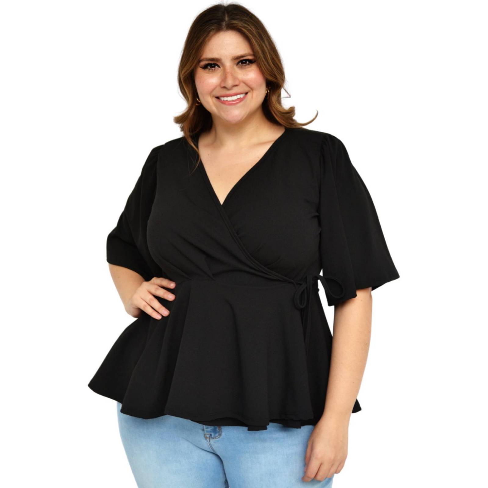Blusa con vuelo Roman Fashion/Tallas Extras, 1790 (Negro) 