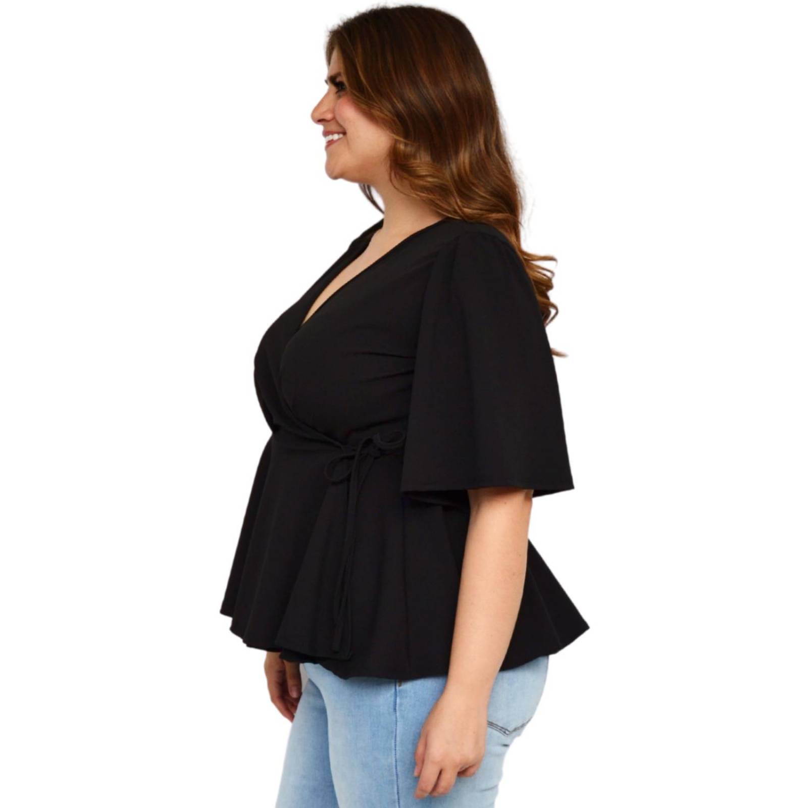 Blusa con vuelo Roman Fashion/Tallas Extras, 1790 (Negro) 