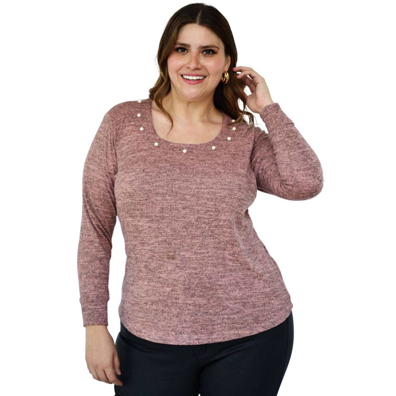 Blusa tejida con perlas Roman Fashion/Tallas Extras 1138 (Rosa) 