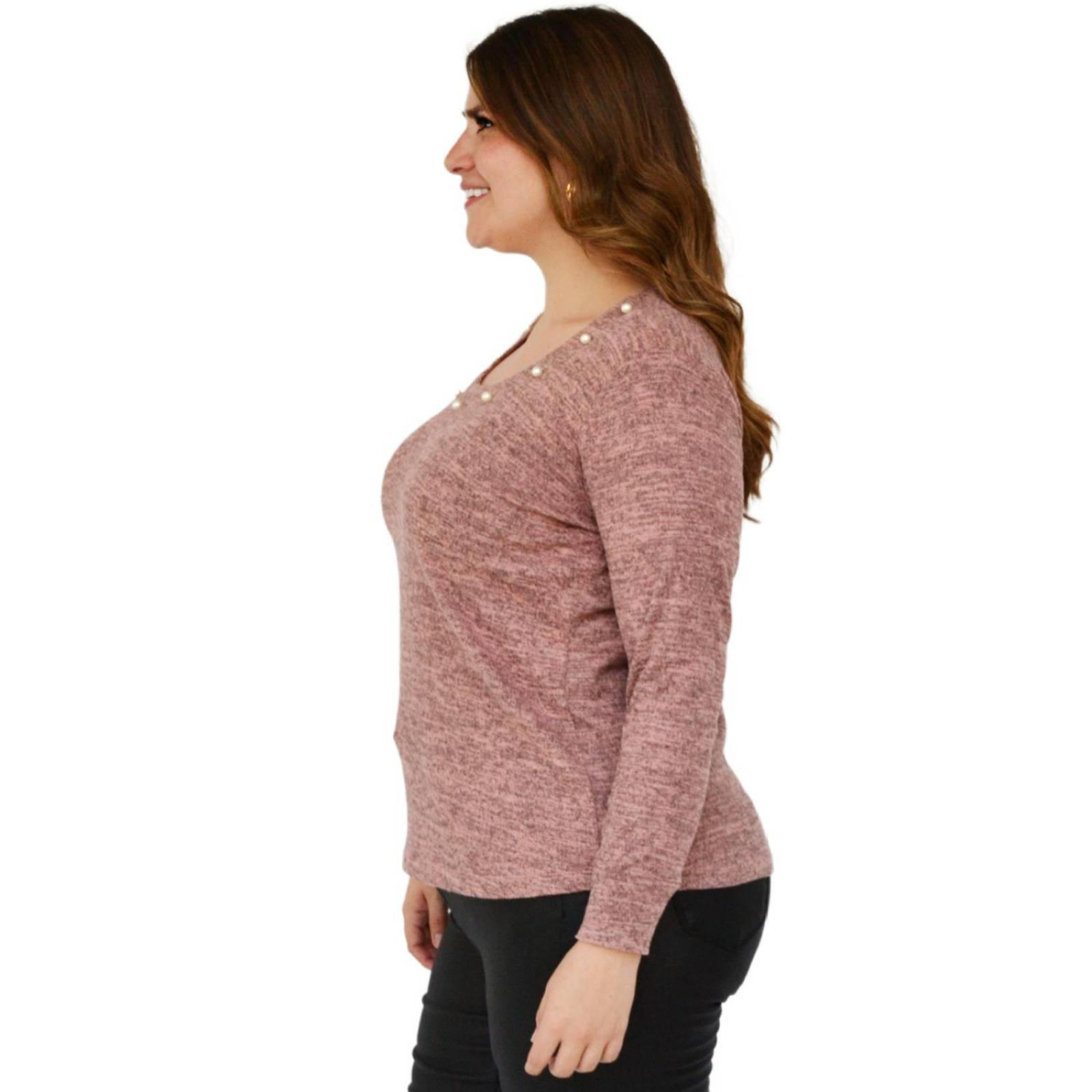 Blusa tejida con perlas Roman Fashion/Tallas Extras 1138 (Rosa) 