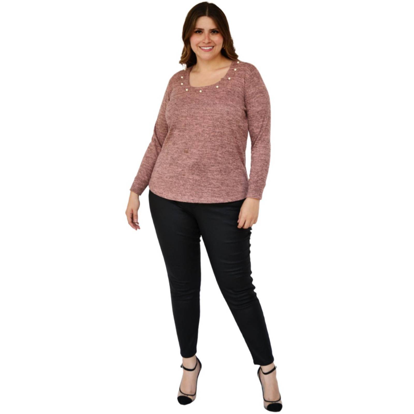 Blusa tejida con perlas Roman Fashion/Tallas Extras 1138 (Rosa) 