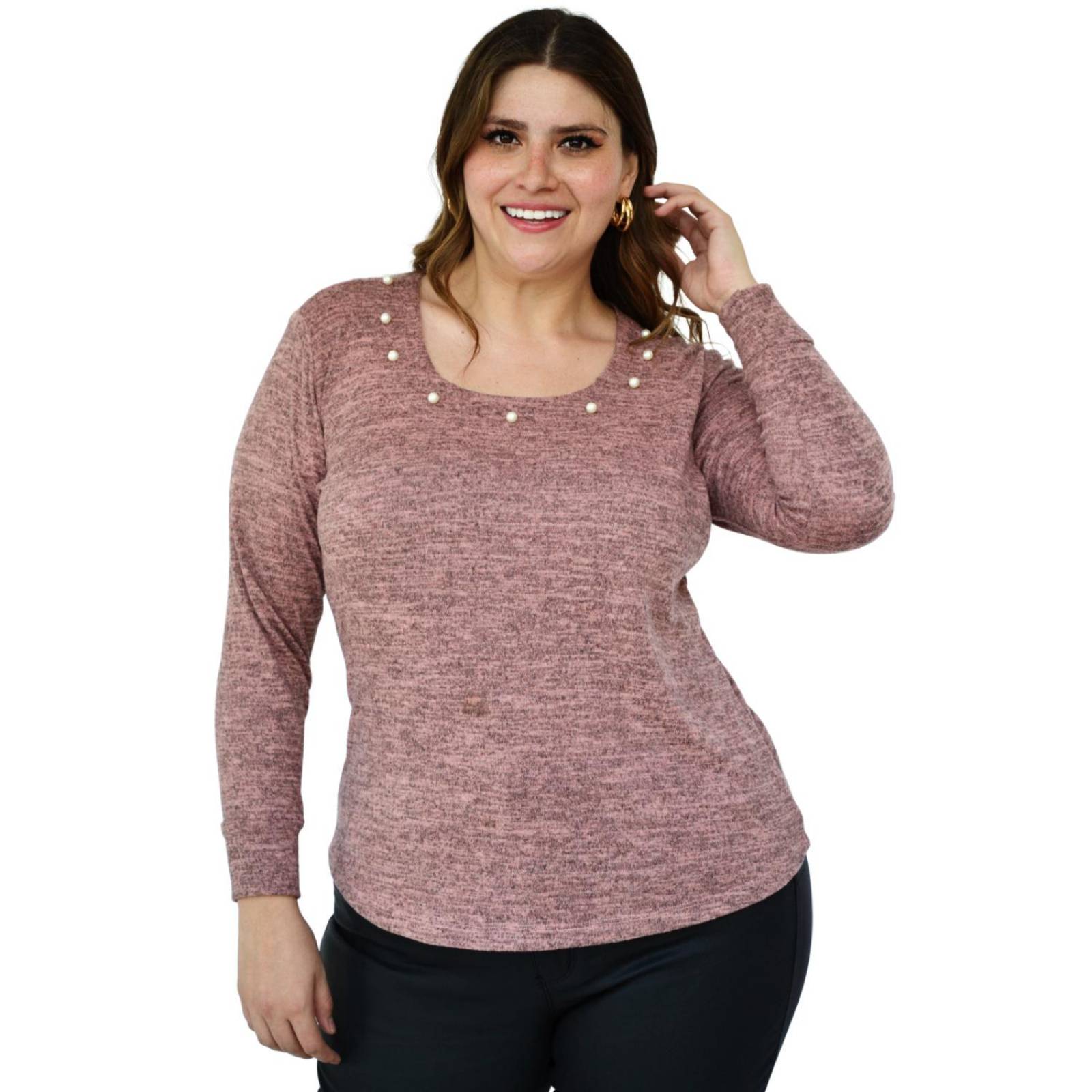 Blusa tejida con perlas Roman Fashion/Tallas Extras 1138 (Rosa) 