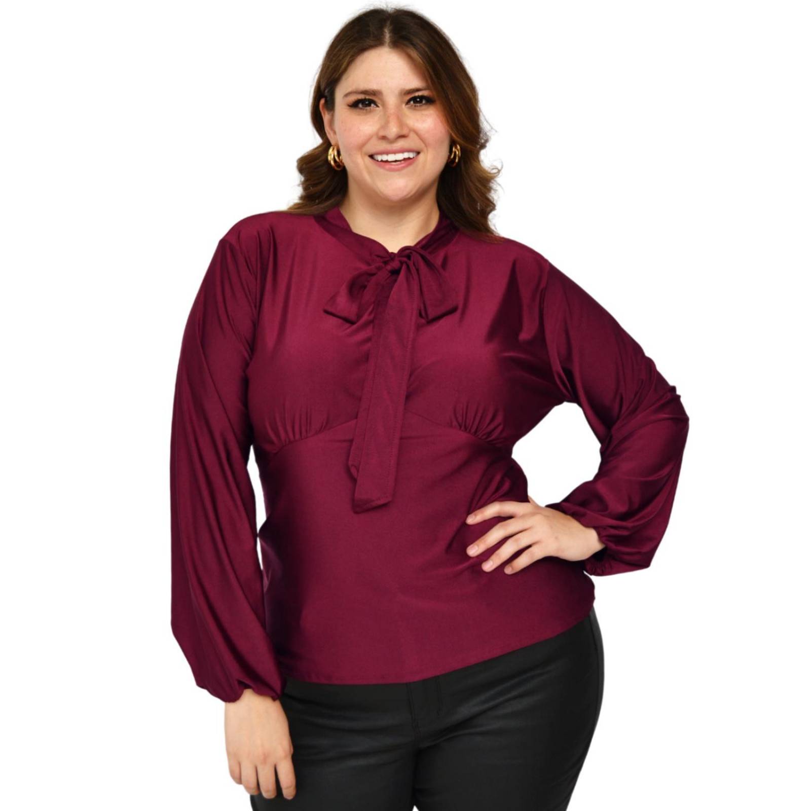 Blusa formal de satin Roman Fashion/Tallas Extras, 1801 (Vino) 