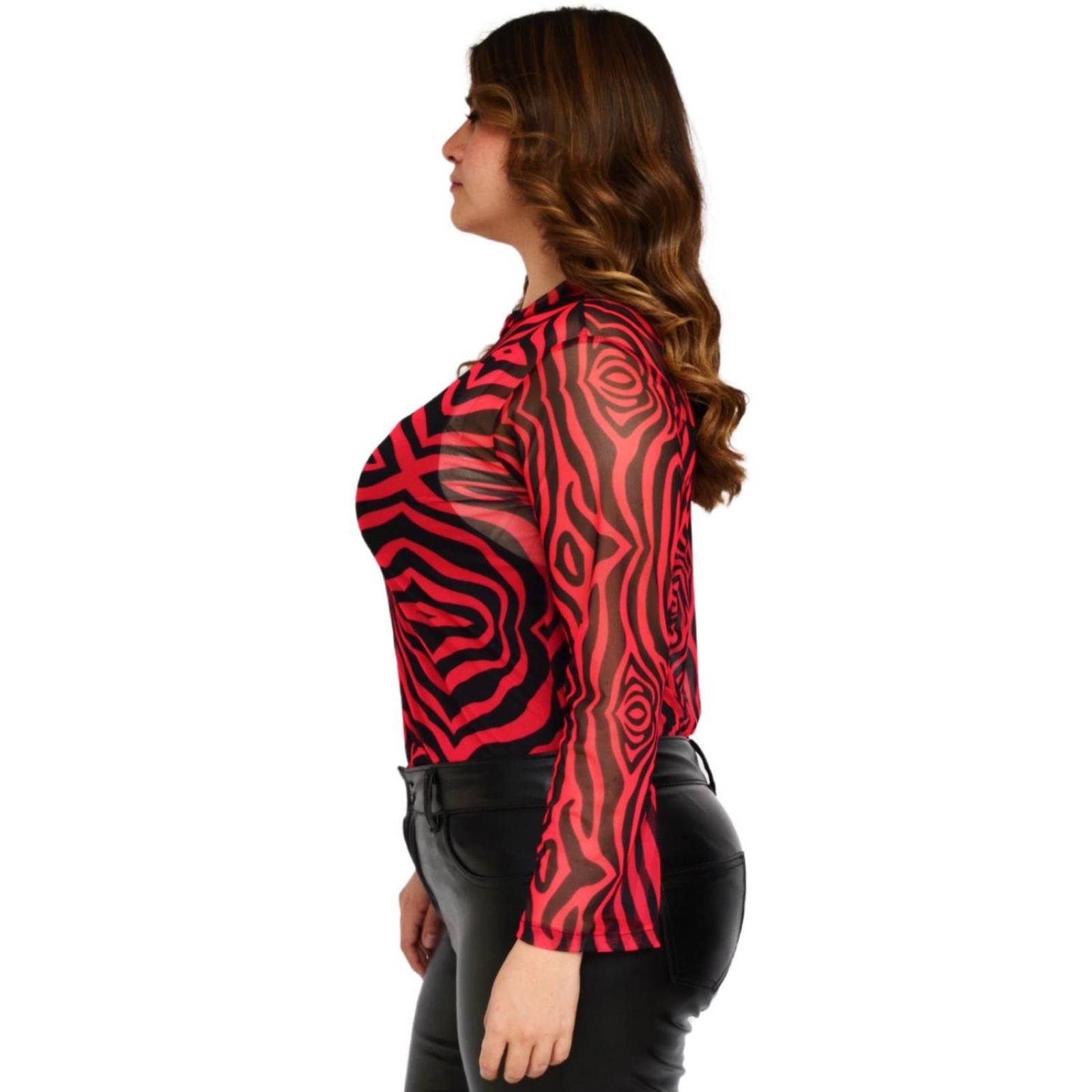 Blusa estampada de mesh Roman Fashion/Tallas Extras 1791 (Cereza) .