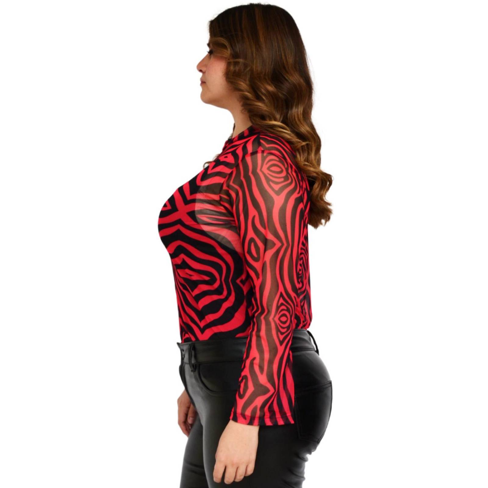 Blusa estampada de mesh Roman Fashion/Tallas Extras 1791 (Cereza) .