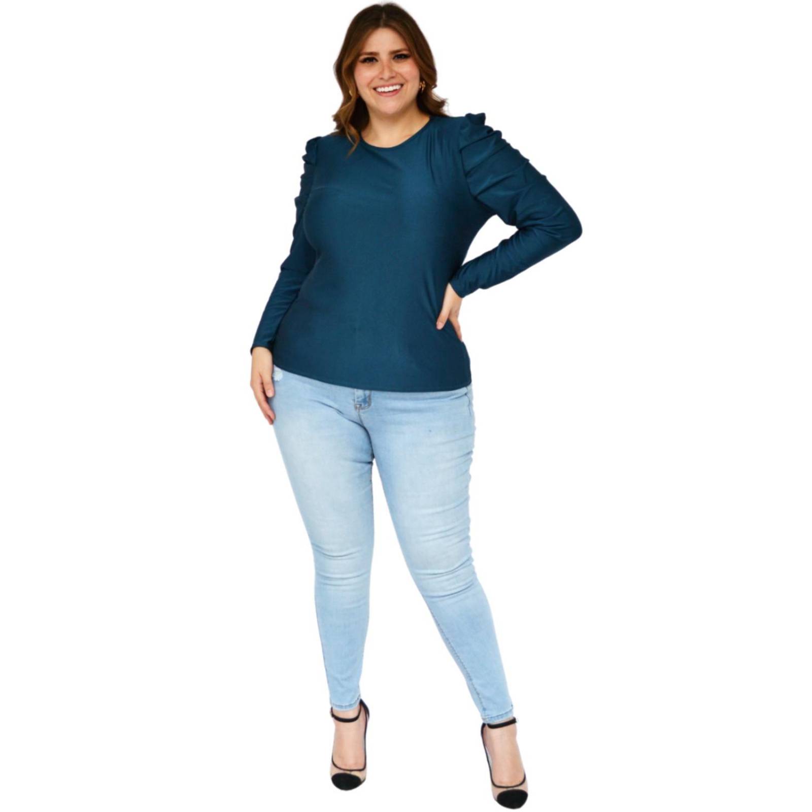 Blusa de manga farol Roman Fashion Tallas Extras, 1800 (Azul Petroleo) 