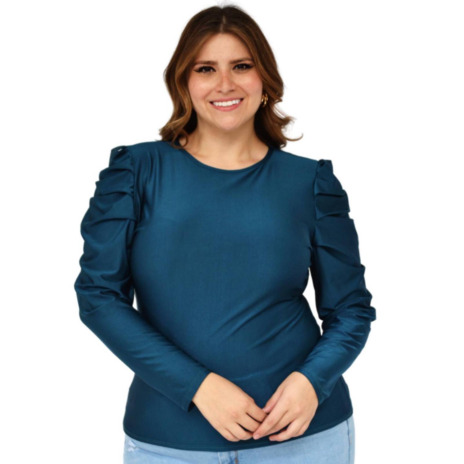 Blusa de manga farol Roman Fashion Tallas Extras, 1800 (Azul Petroleo) 