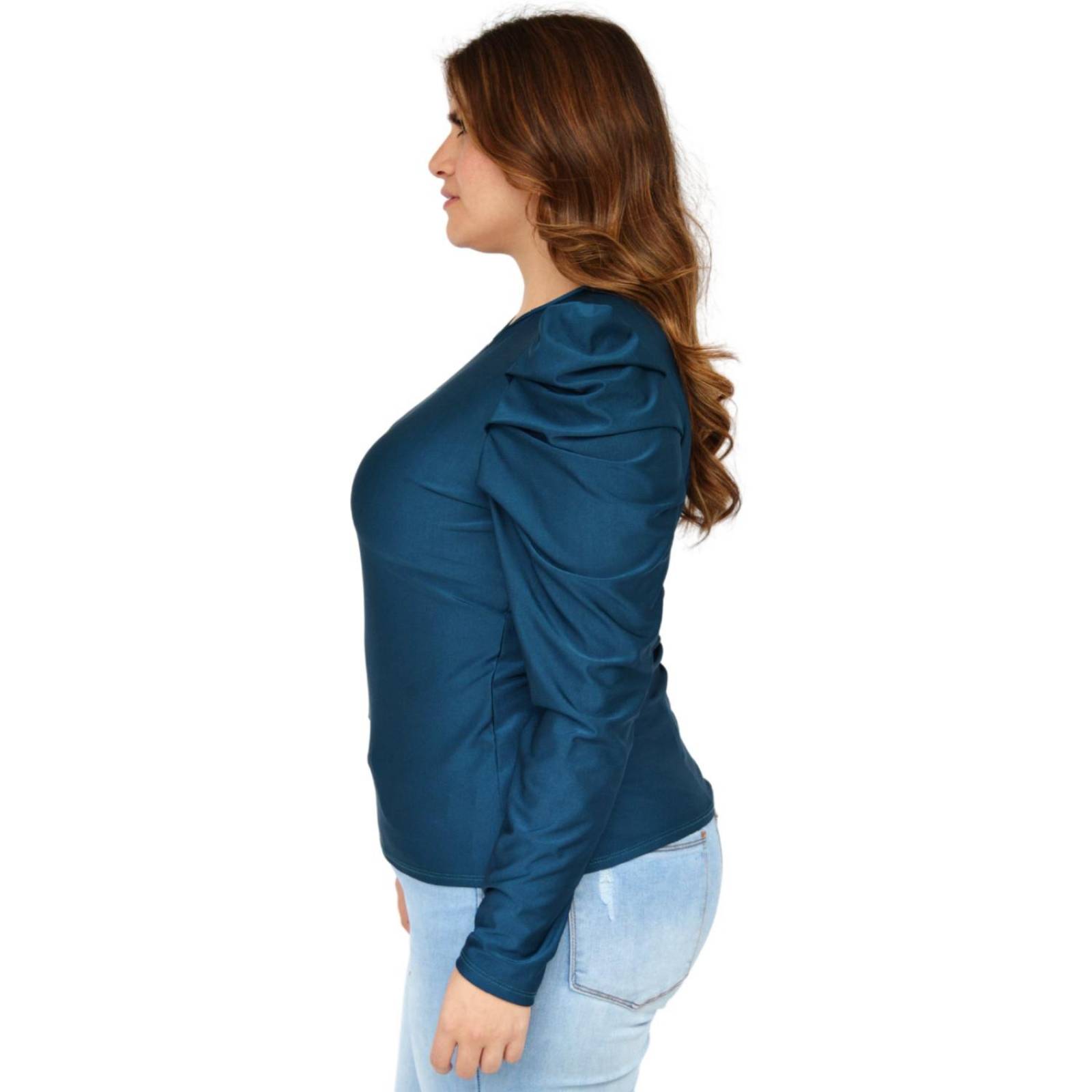 Blusa de manga farol Roman Fashion Tallas Extras, 1800 (Azul Petroleo) 