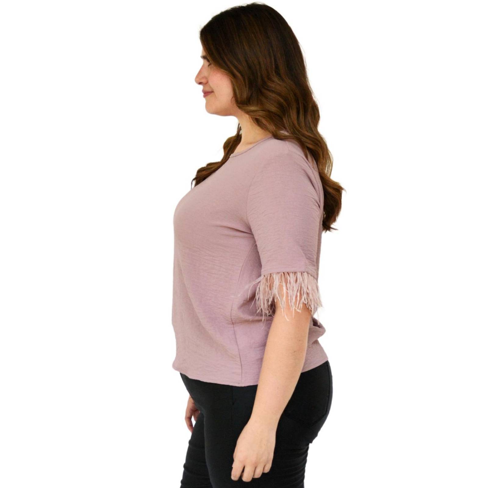 Blusa con plumas Roman Fashion/Tallas Extras 3870 (Rosa) 