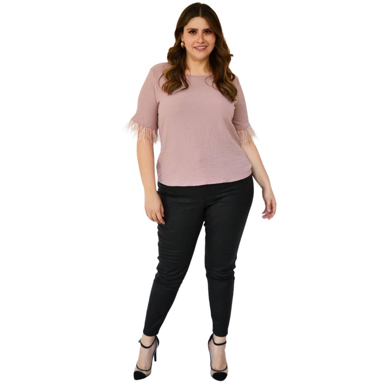 Blusa con plumas Roman Fashion/Tallas Extras 3870 (Rosa) 