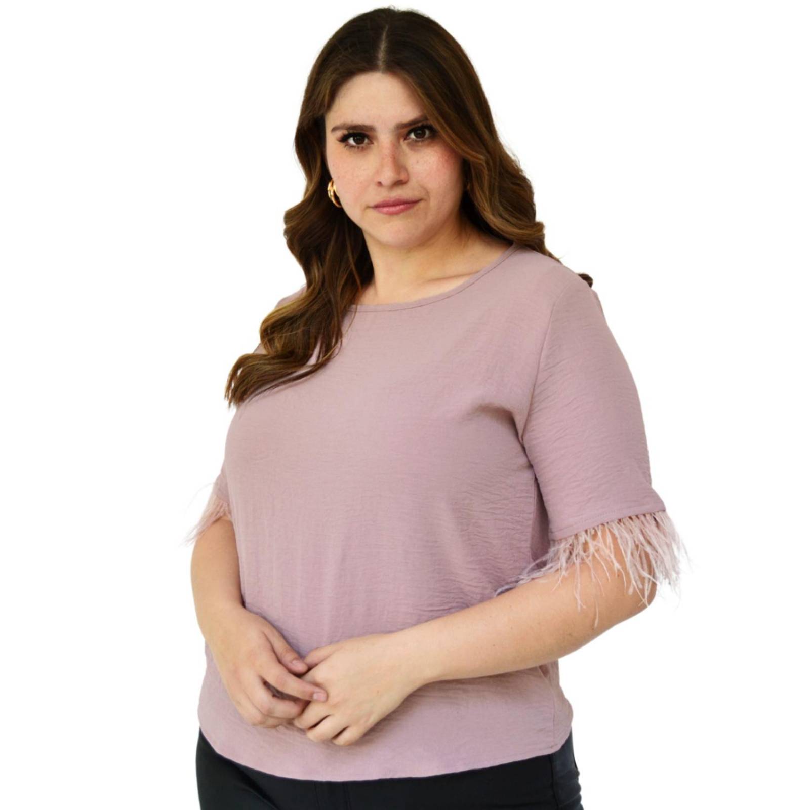 Blusa con plumas Roman Fashion/Tallas Extras 3870 (Rosa) 