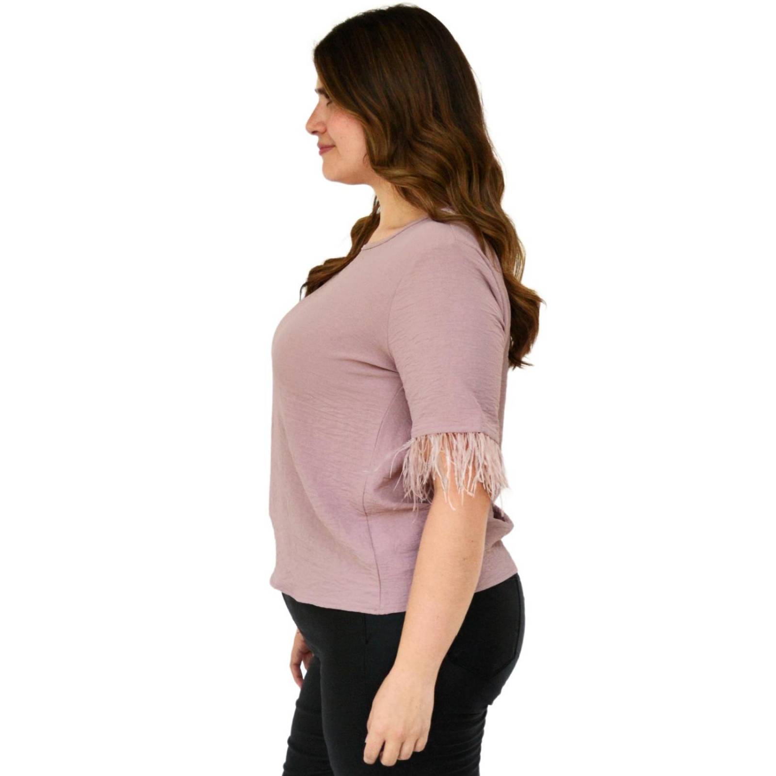 Blusa con plumas Roman Fashion/Tallas Extras 3870 (Rosa) 