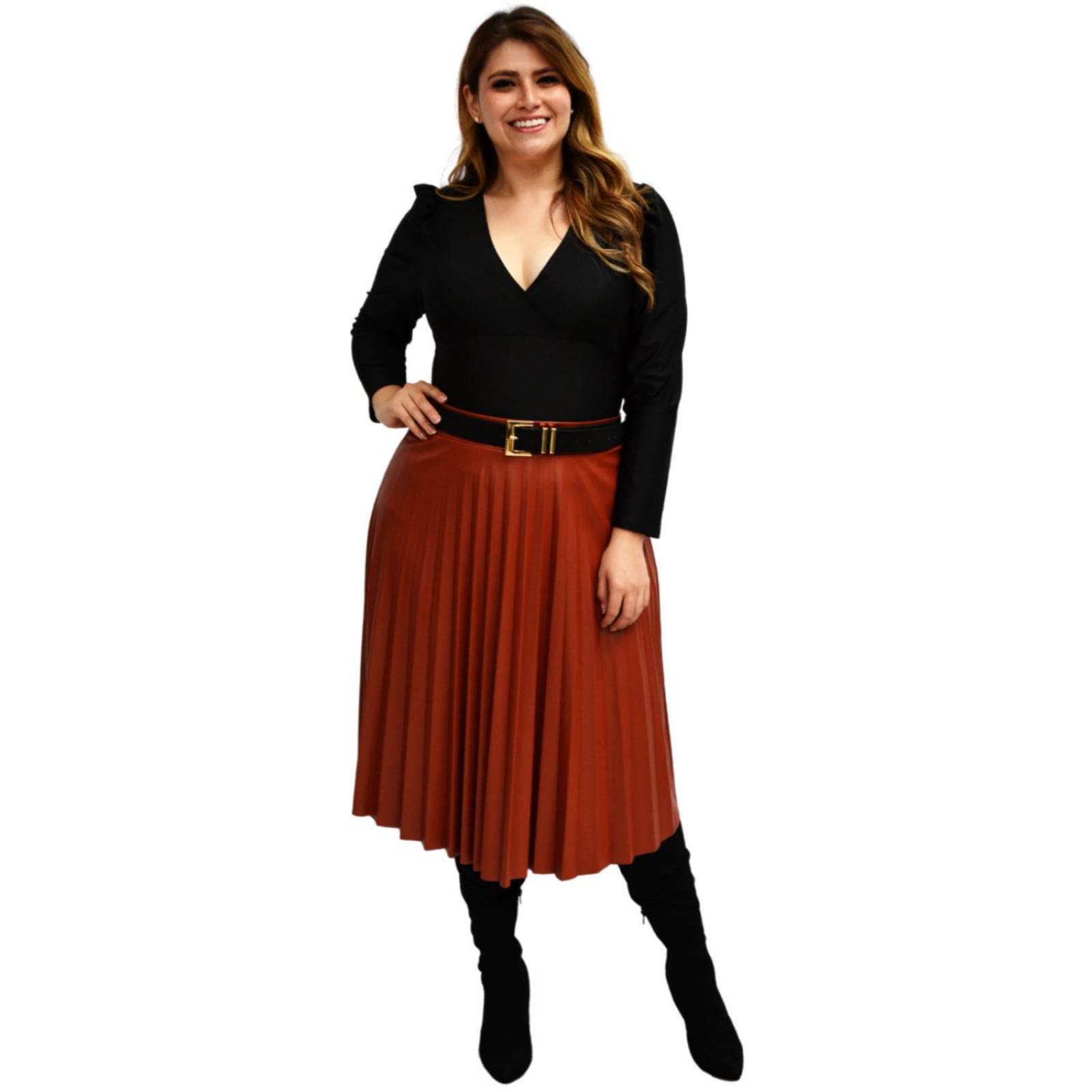 Falda plisada de vinipiel Roman Fashion/Tallas Extras 2711 (Terracota) 