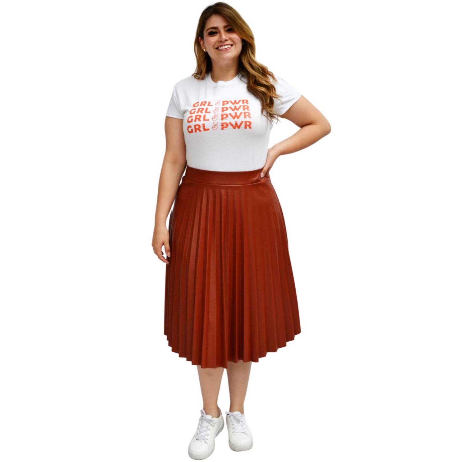 Falda plisada de vinipiel Roman Fashion/Tallas Extras 2711 (Terracota) 