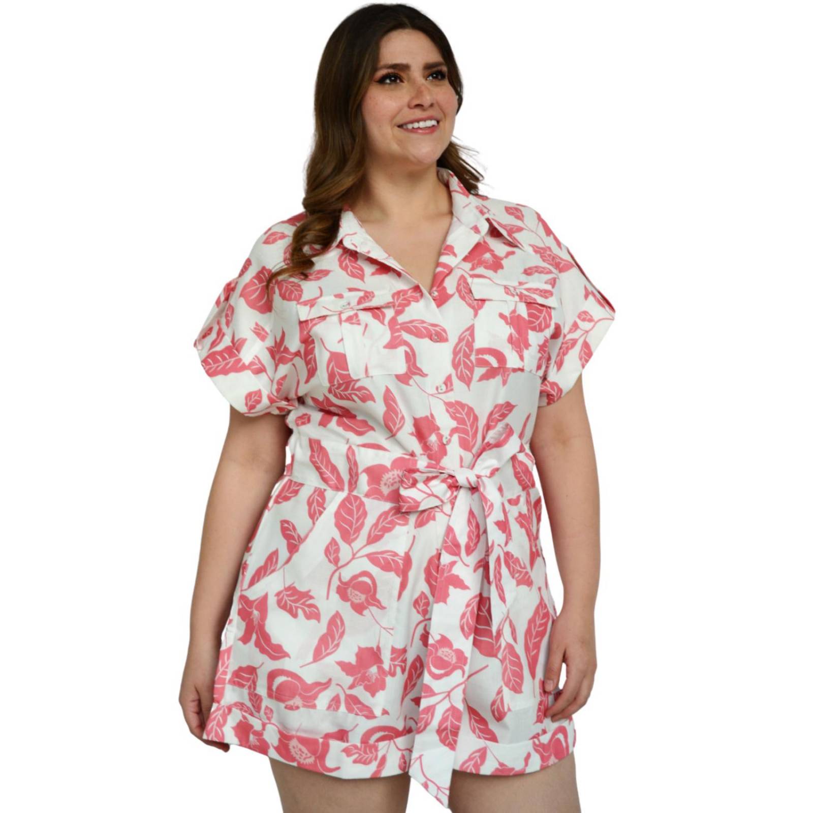 Jumper casual Tallas Extras, 5086 (Blanco flor rosa) 