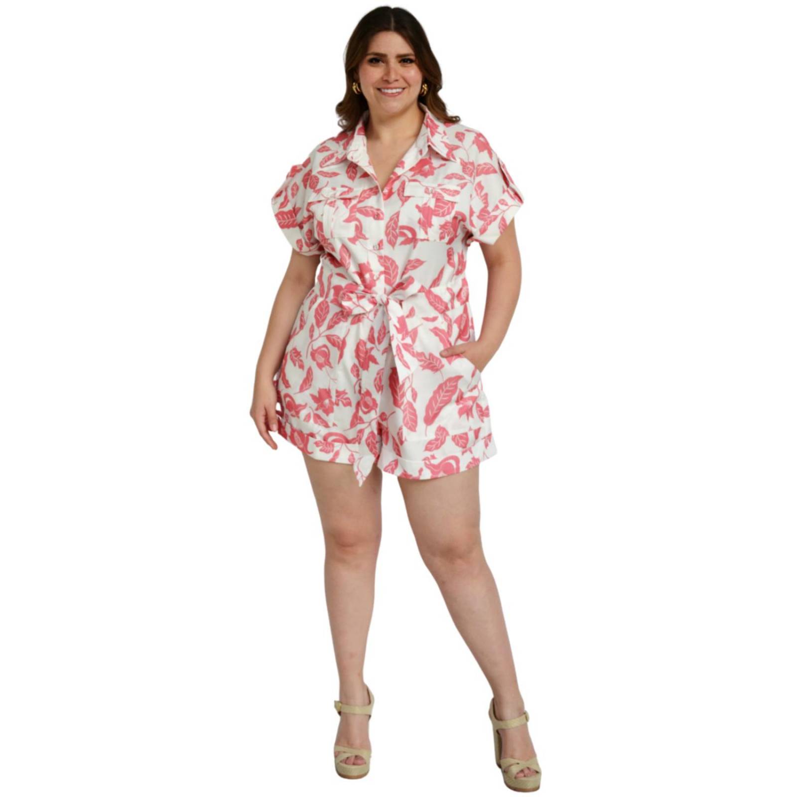 Jumper casual Tallas Extras, 5086 (Blanco flor rosa) 