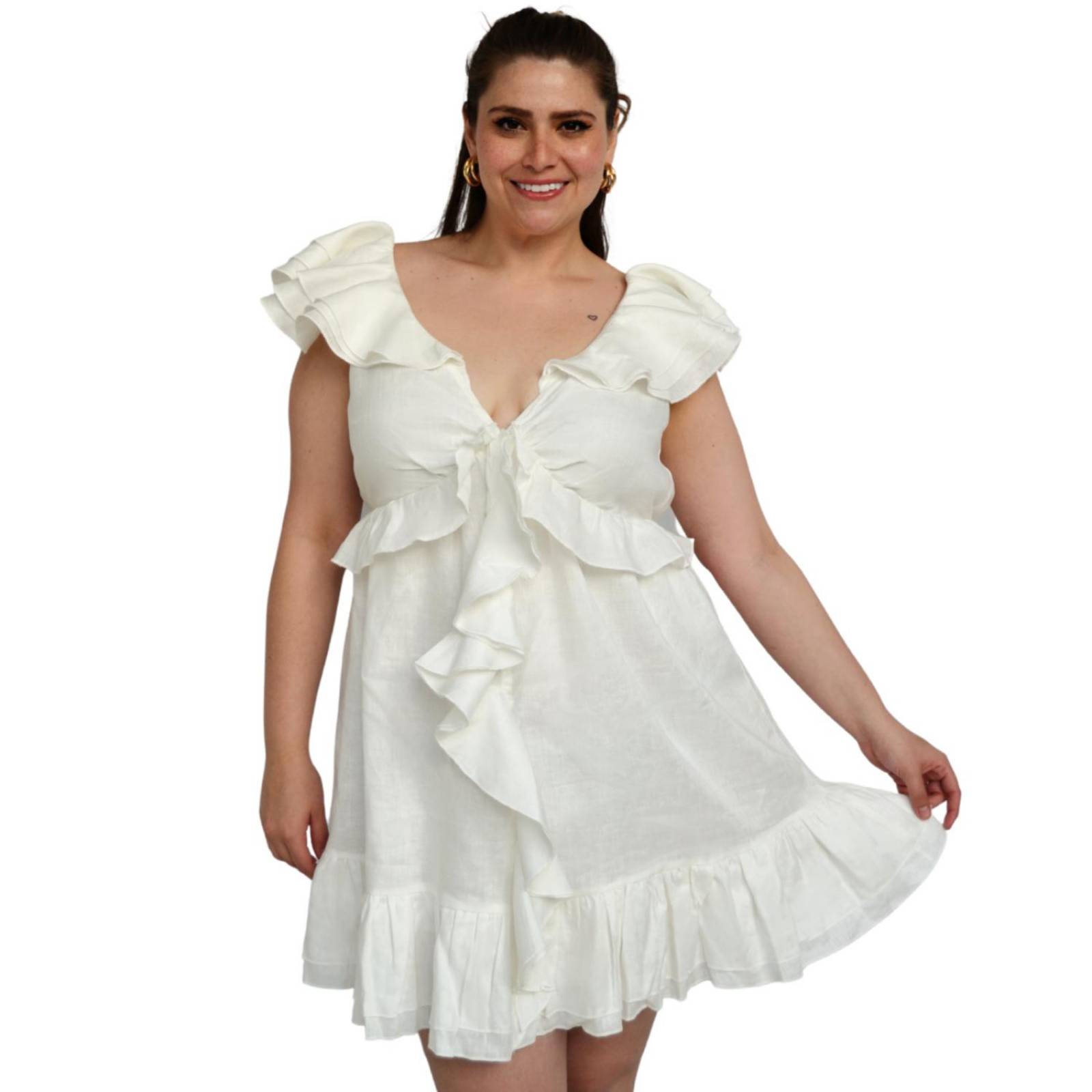 Vestido corto olanes Tallas extras, 779 (Blanco) 