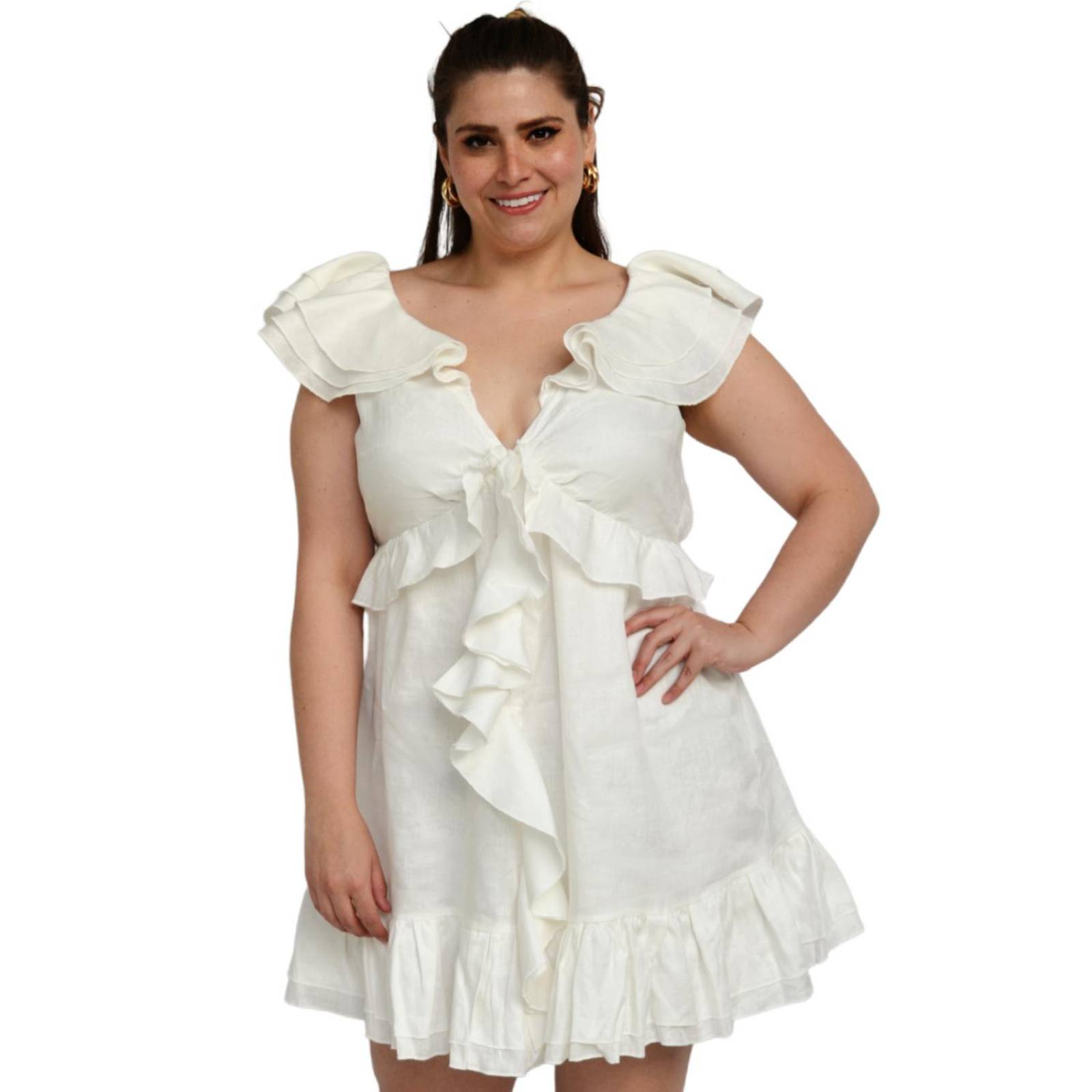 Vestido corto olanes Tallas extras, 779 (Blanco) 