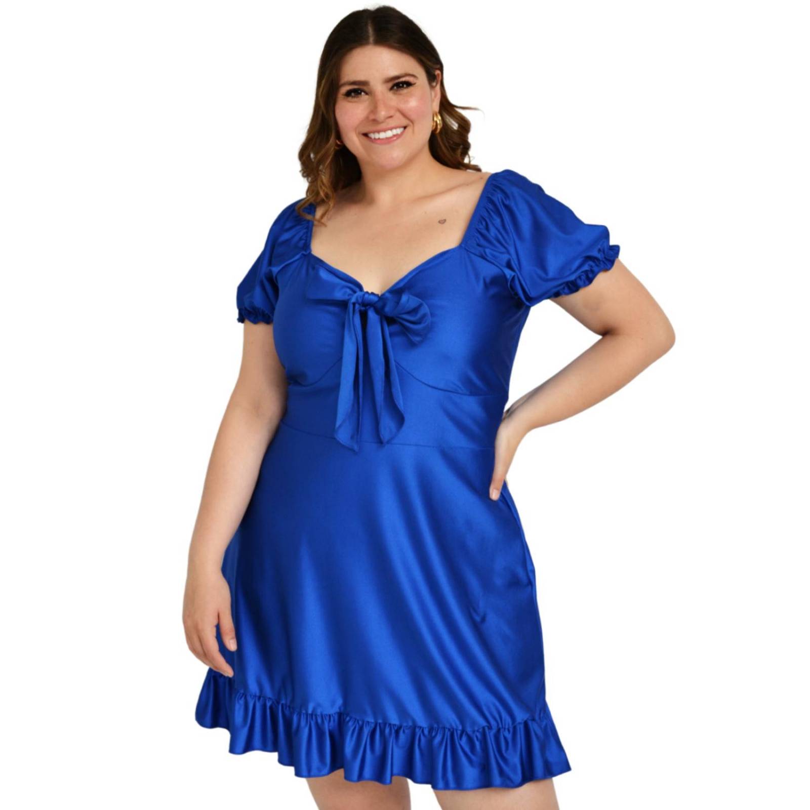 Vestido campesino Roman Fashion / Tallas extras, 4270 (Azul Rey) 