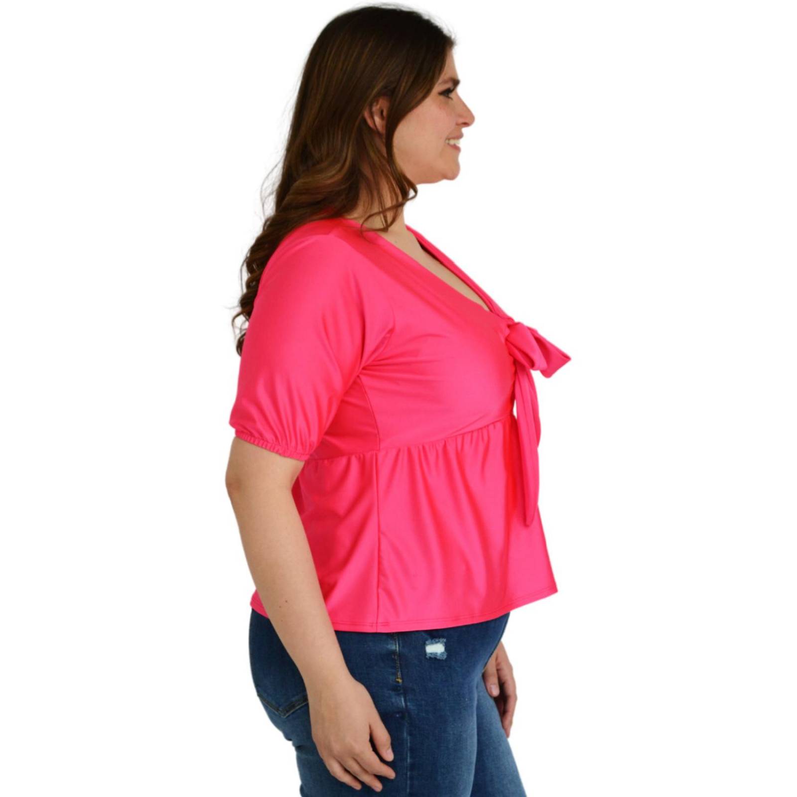 Blusa con moño en escote Roman Fashion /Tallas Extras, 1780 (Fiusha) 