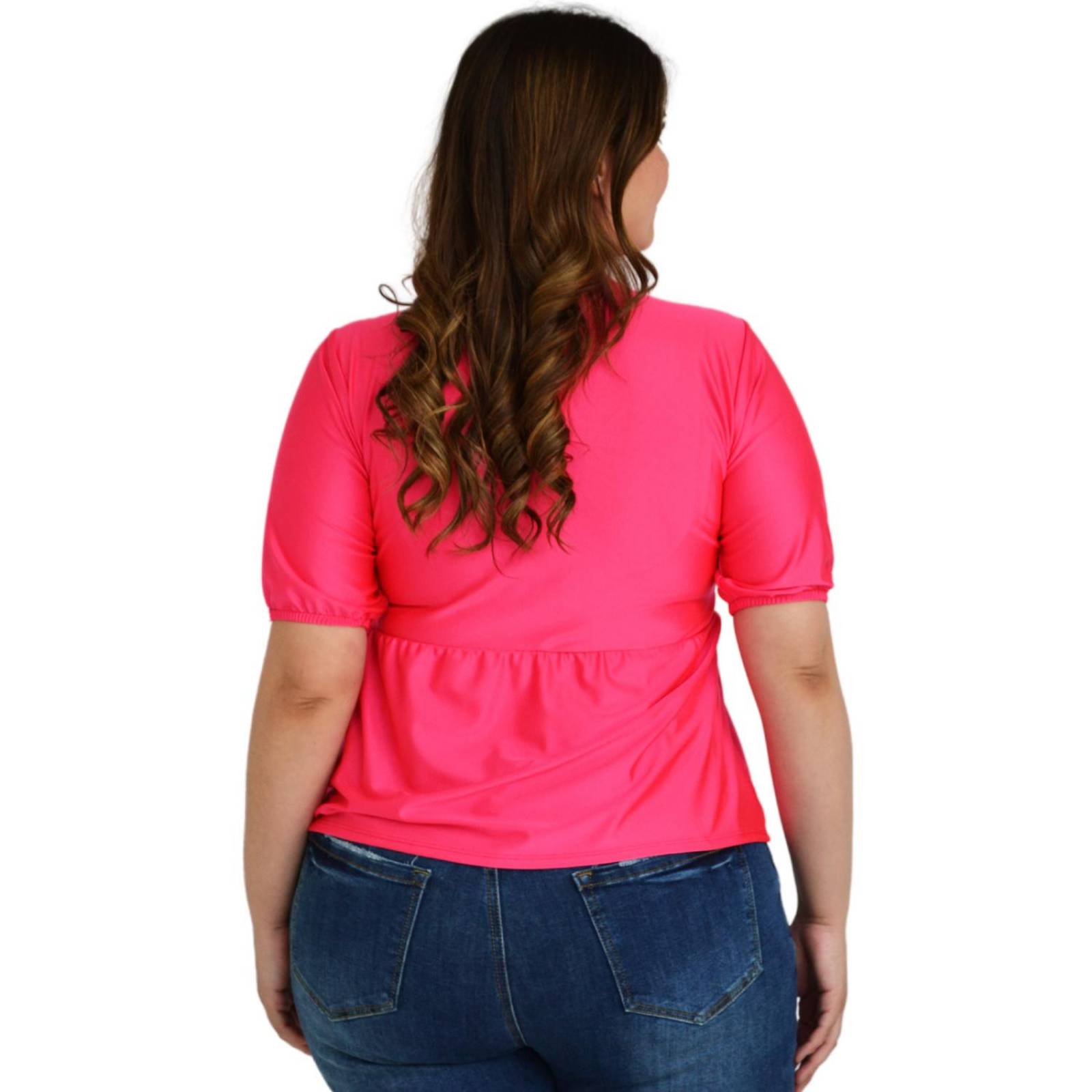 Blusa con moño en escote Roman Fashion /Tallas Extras, 1780 (Fiusha) 