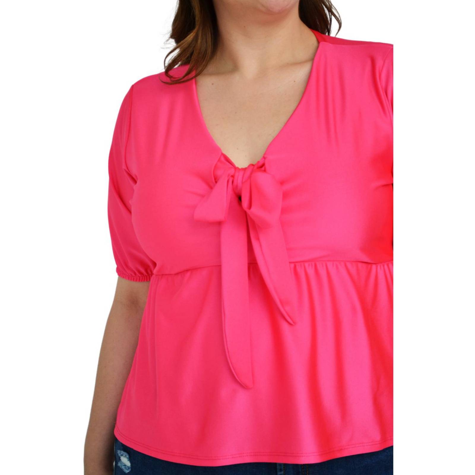 Blusa con moño en escote Roman Fashion /Tallas Extras, 1780 (Fiusha) 