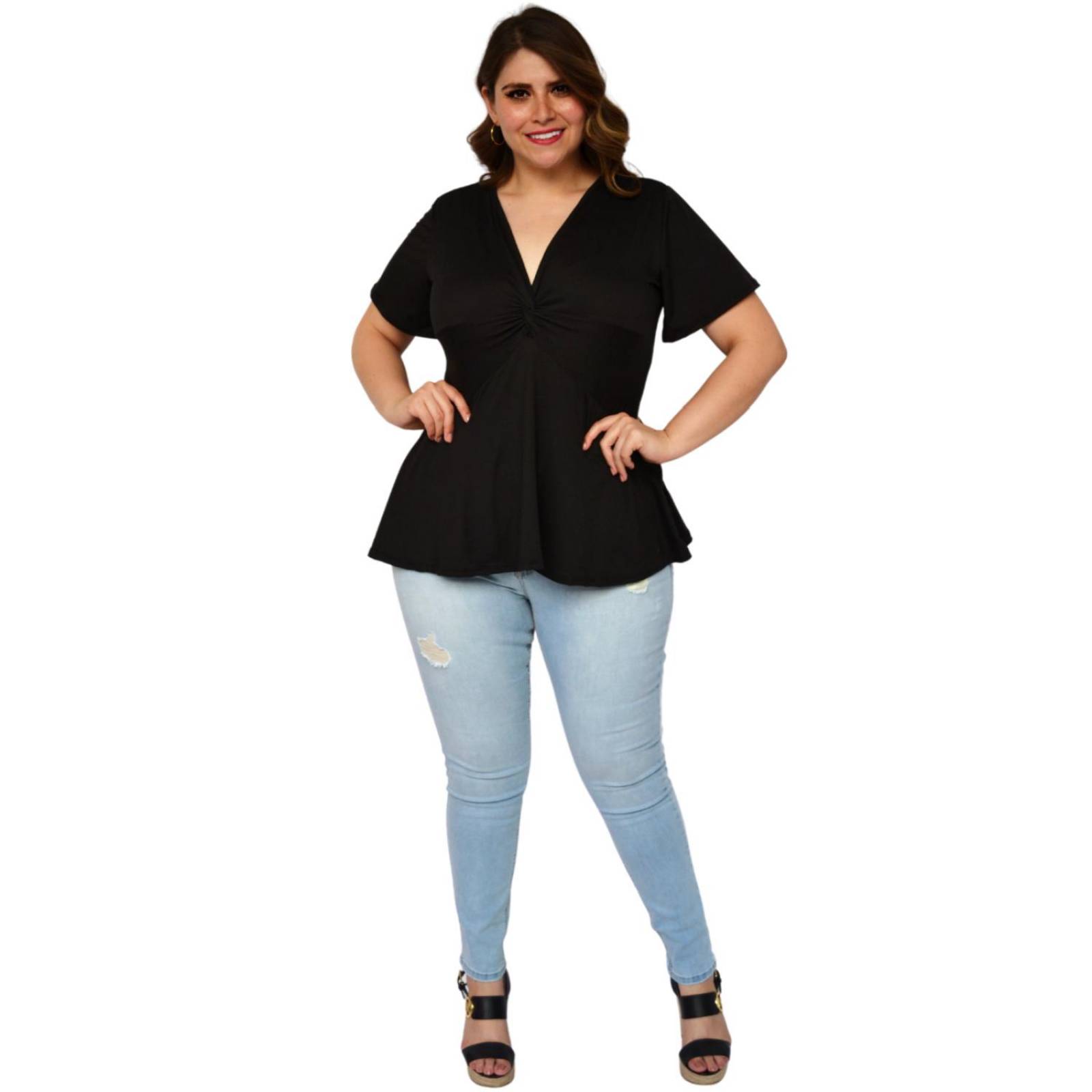 Blusa corte A Roman Fashion /Tallas Extras, 1710 (Negro) 