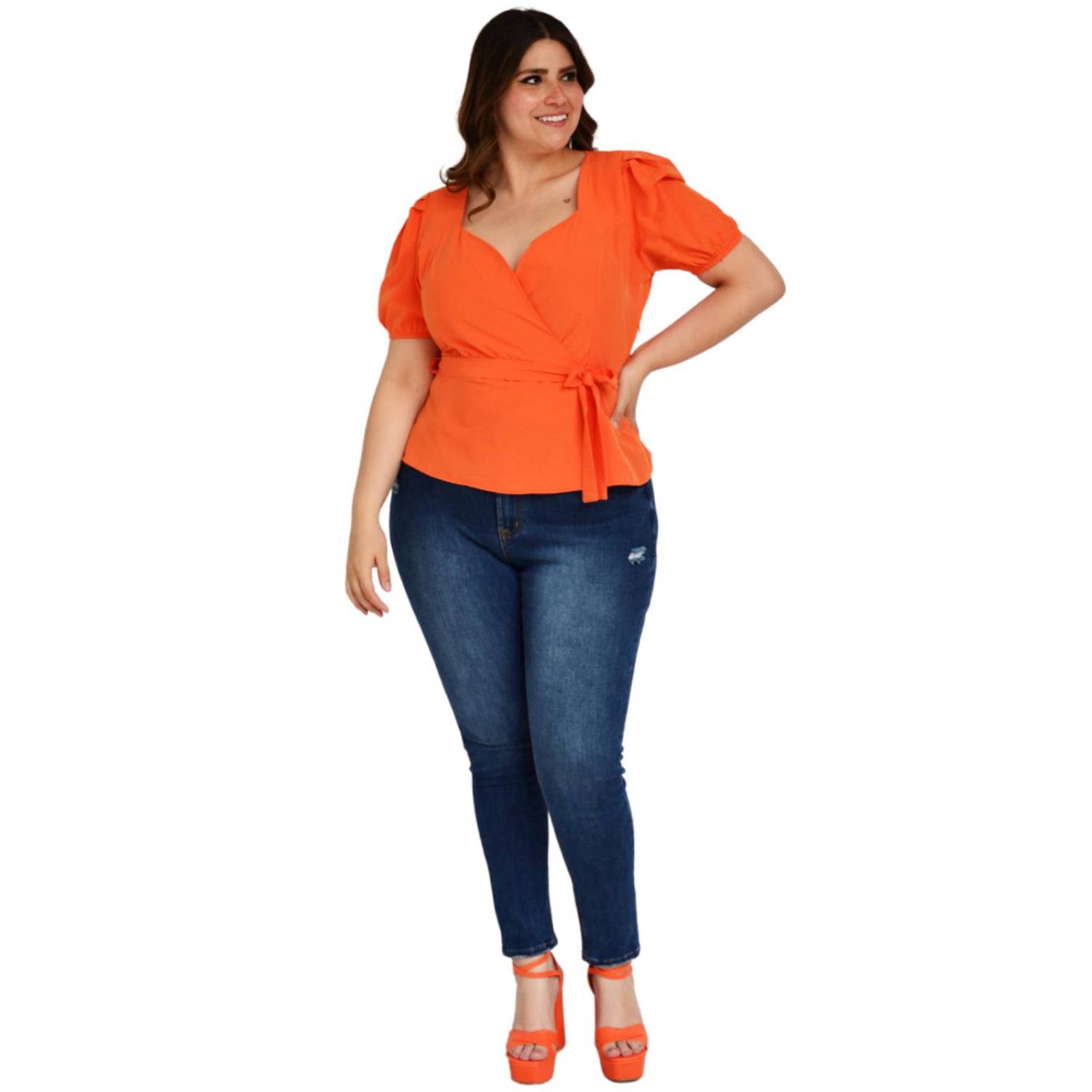 Blusa peplum Roman Fashion /Tallas Extras 0412 (Naranja) 