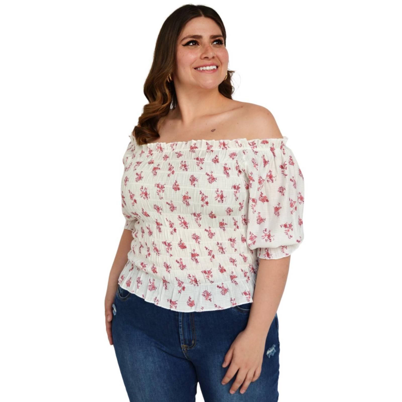 Blusa campesina Tallas Extras, 11459 (Blanco) 
